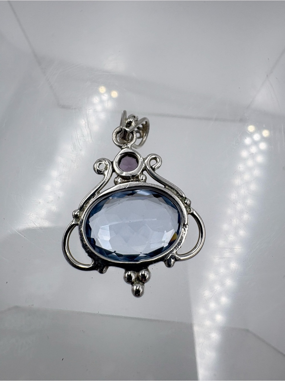 Elegant 925 Silver 10 CT Faceted Aquamarine & Amethyst Pendant - (Pendant Only) - Picture 16 of 16